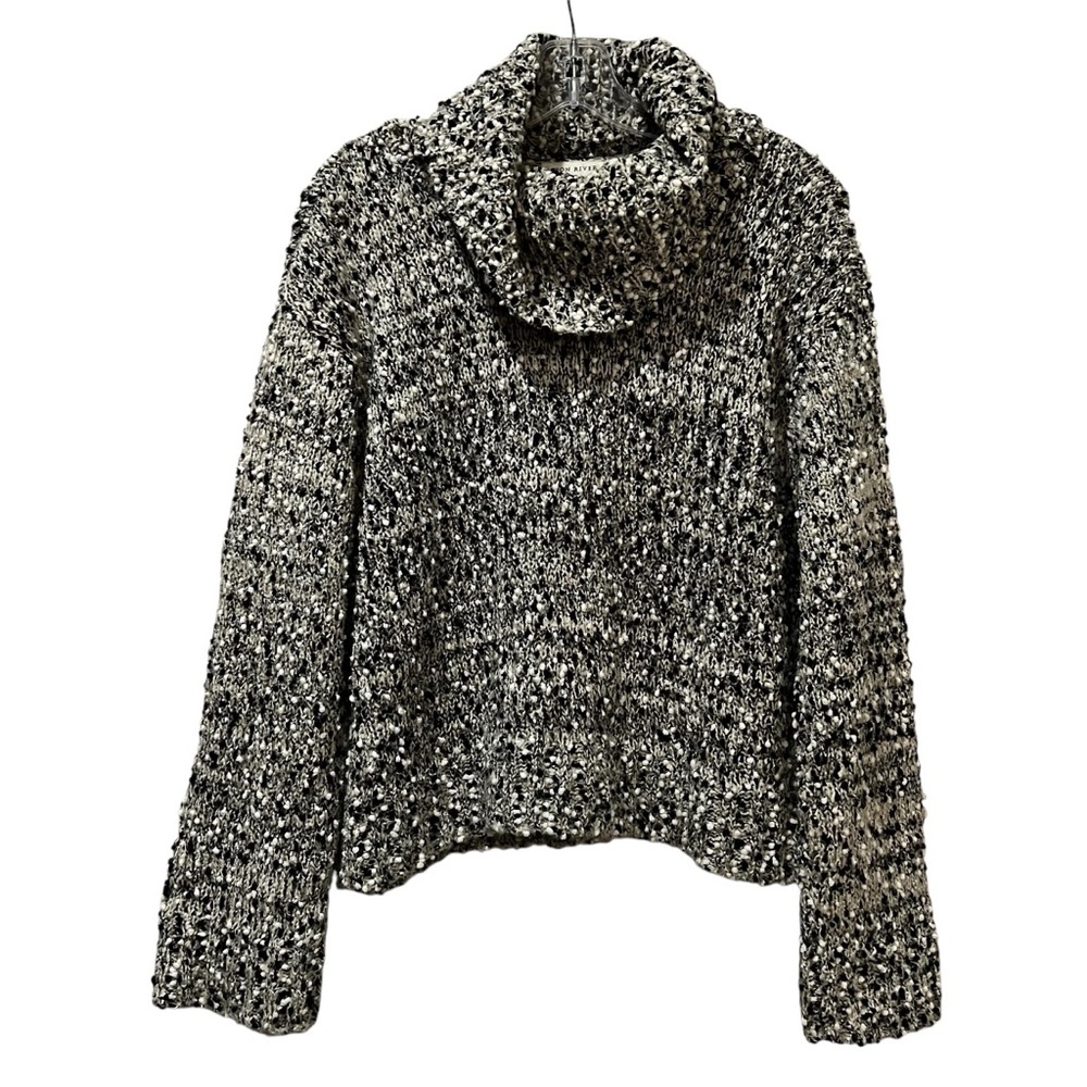 Moon River Black & White Marled Turtleneck Sweater